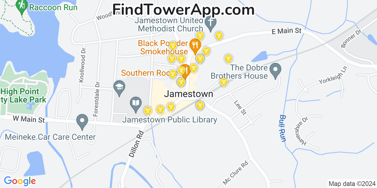 AT&T 4G/5G cell tower coverage map Jamestown, North Carolina