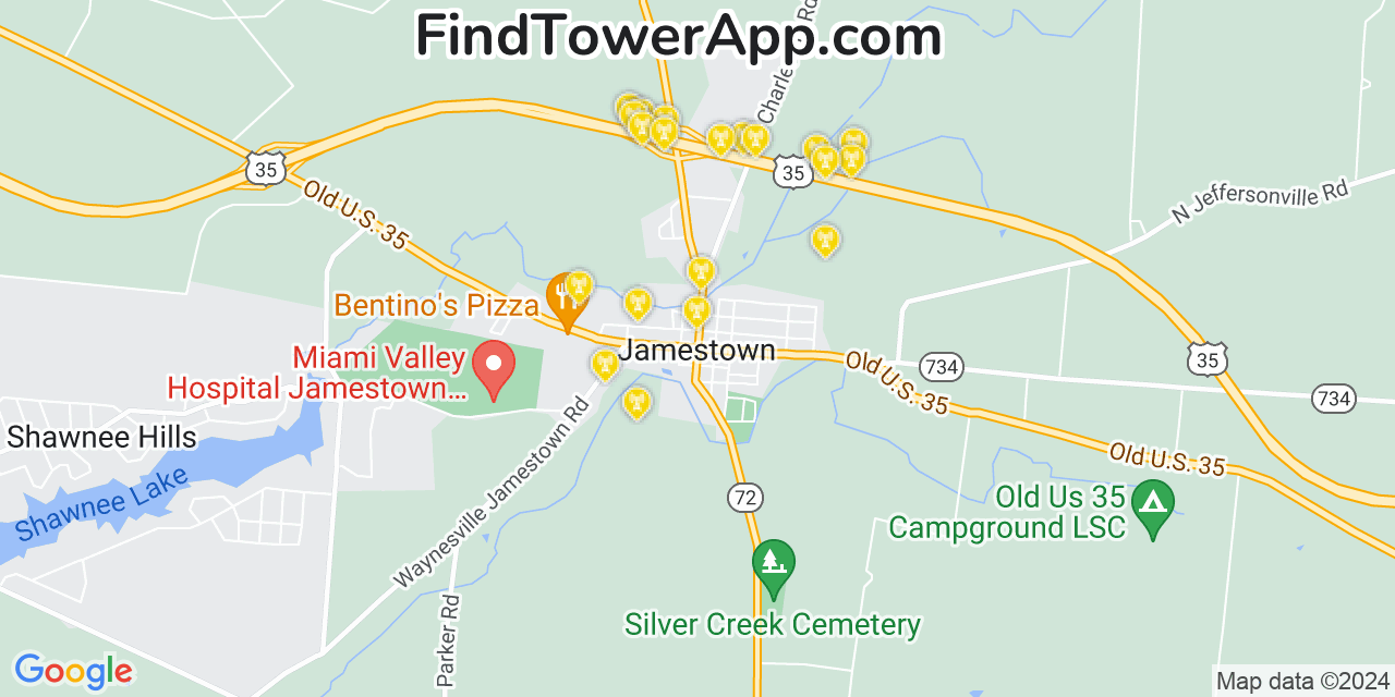 AT&T 4G/5G cell tower coverage map Jamestown, Ohio