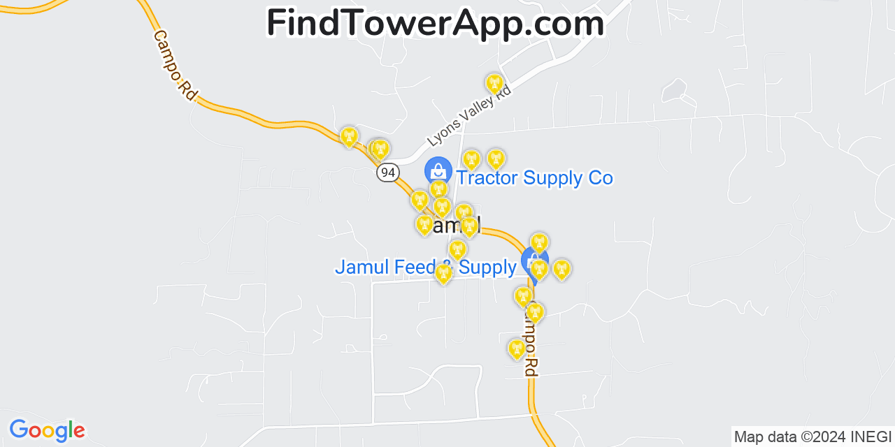 AT&T 4G/5G cell tower coverage map Jamul, California