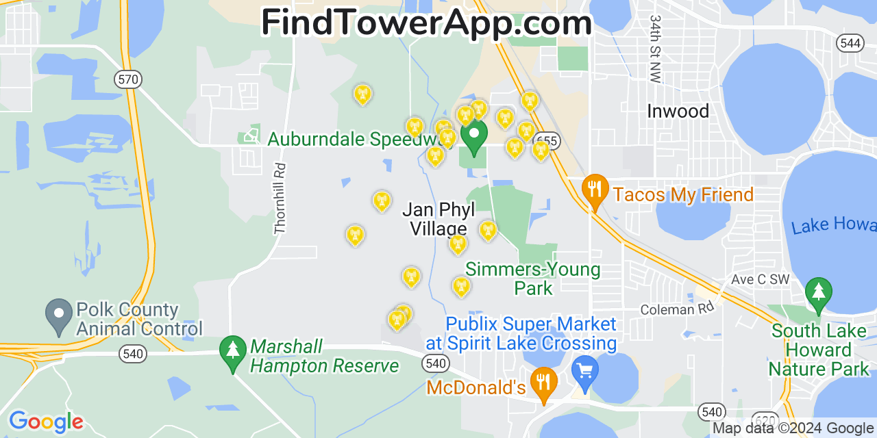 AT&T 4G/5G cell tower coverage map Jan Phyl Village, Florida