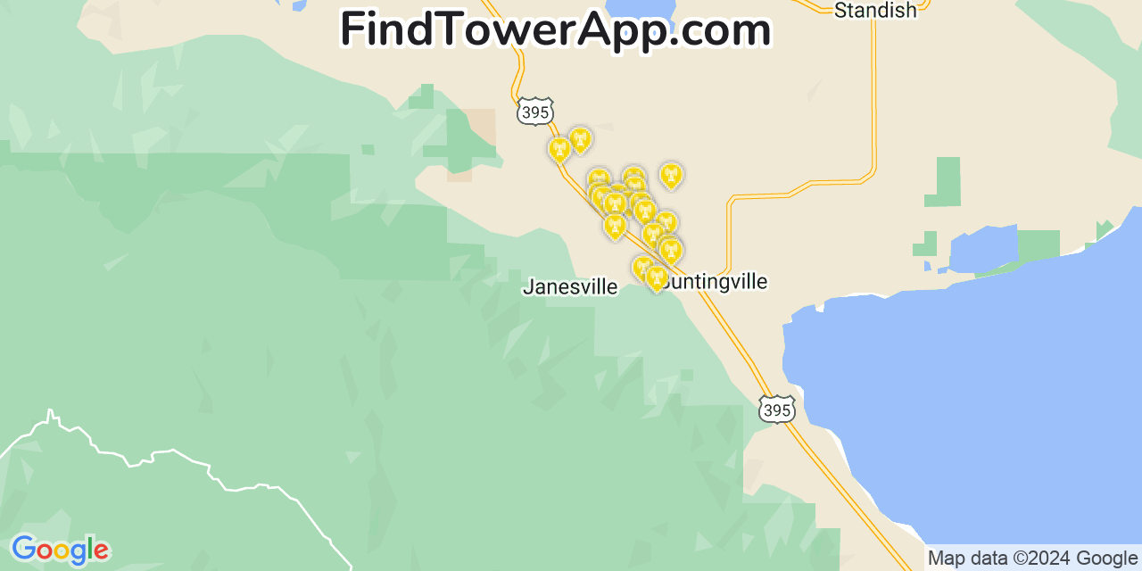 AT&T 4G/5G cell tower coverage map Janesville, California