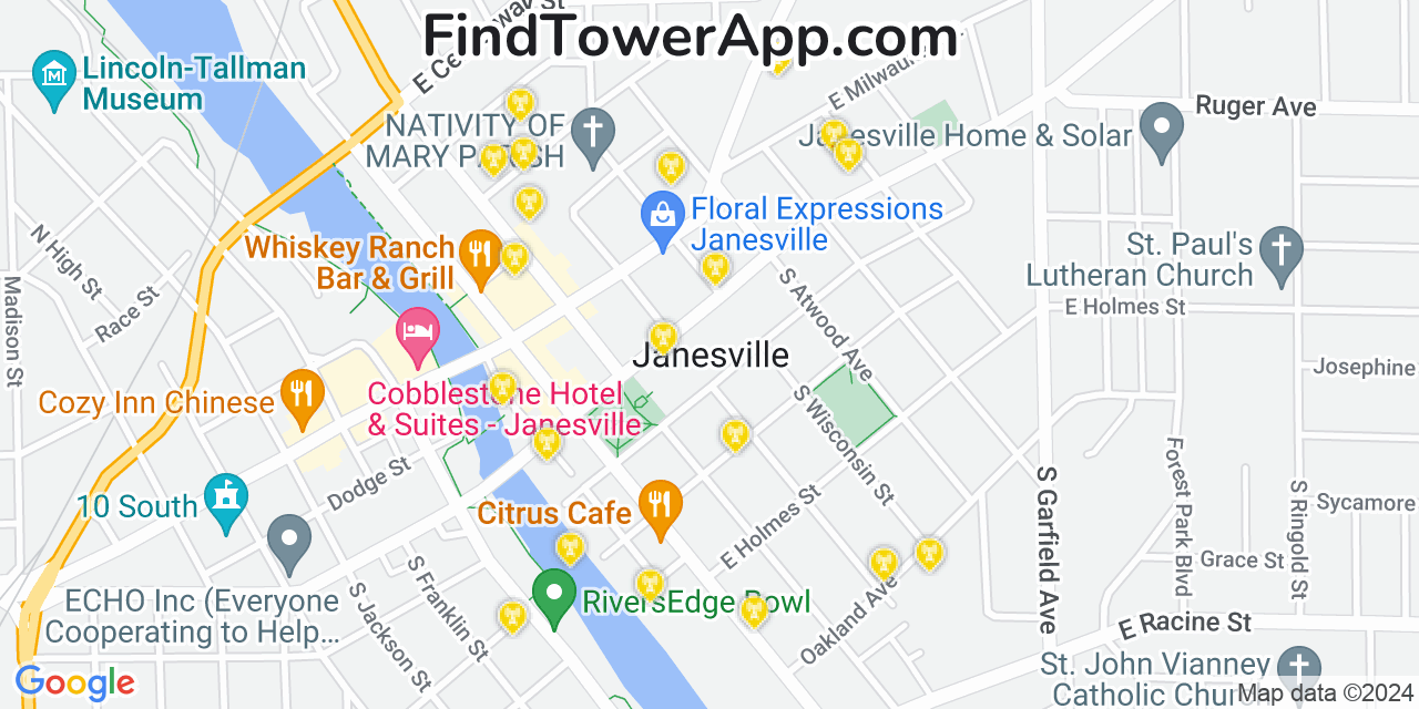 T-Mobile 4G/5G cell tower coverage map Janesville, Wisconsin