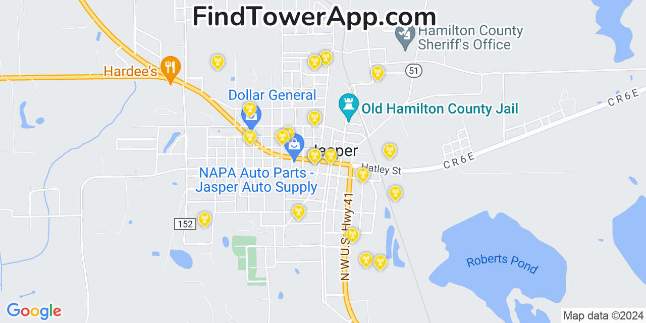 AT&T 4G/5G cell tower coverage map Jasper, Florida