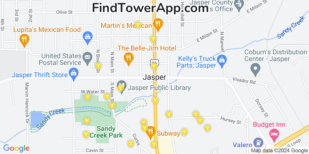 AT&T 4G/5G cell tower coverage map Jasper, Texas