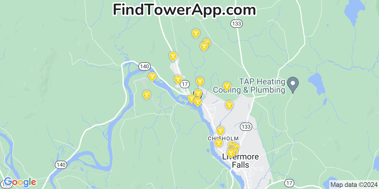 AT&T 4G/5G cell tower coverage map Jay, Maine