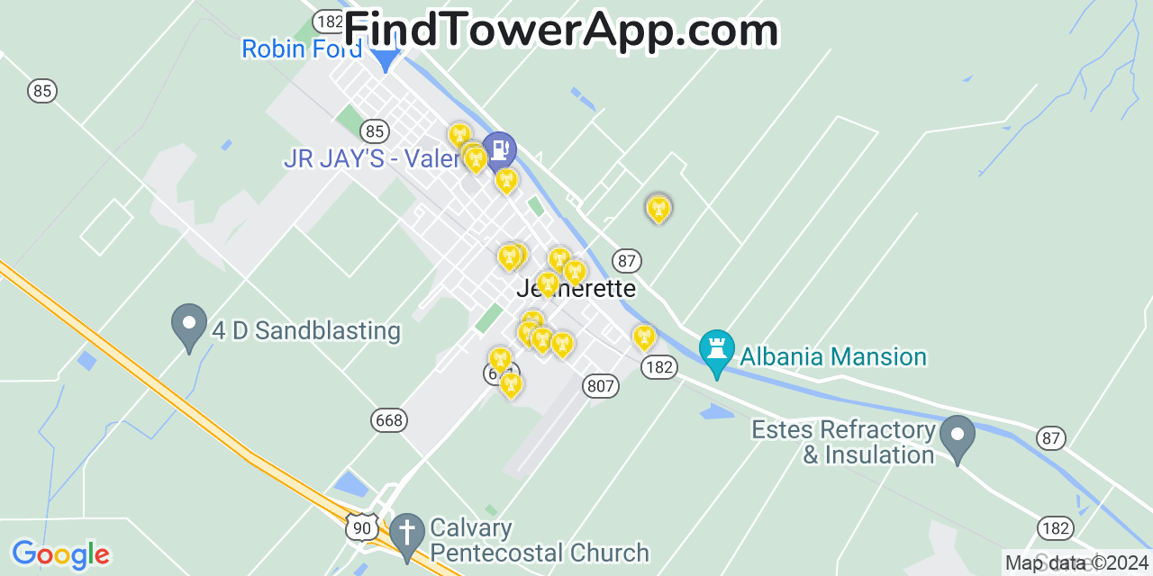 AT&T 4G/5G cell tower coverage map Jeanerette, Louisiana