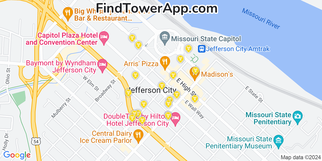 AT&T 4G/5G cell tower coverage map Jefferson City, Missouri