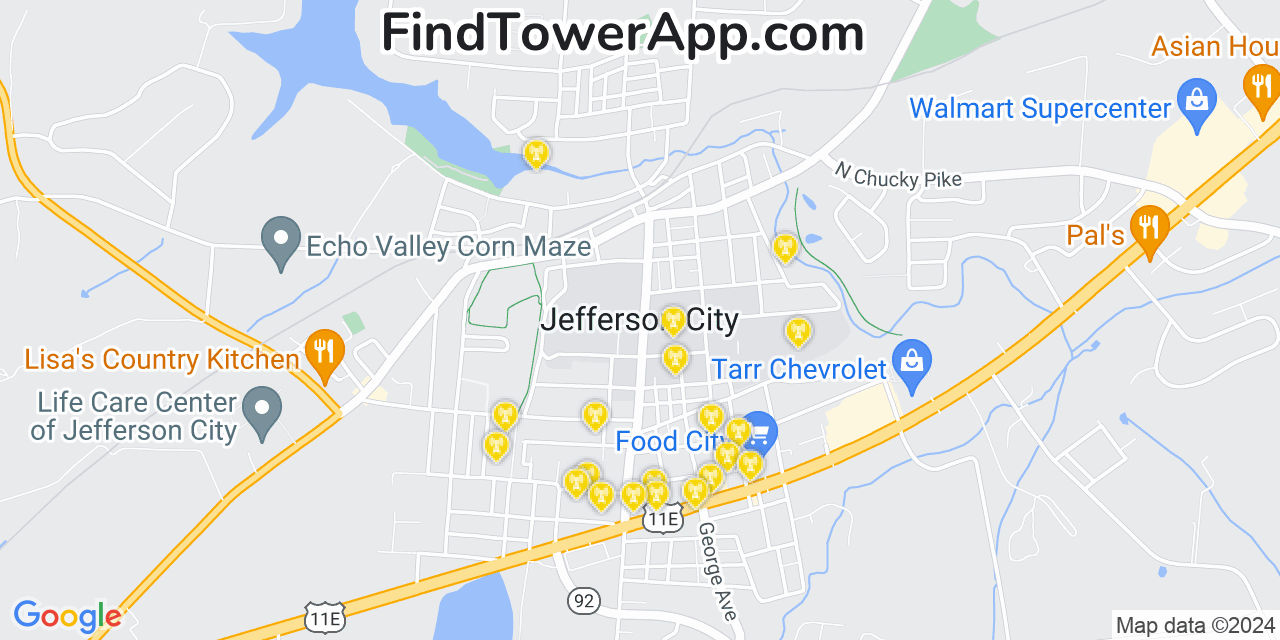 T-Mobile 4G/5G cell tower coverage map Jefferson City, Tennessee