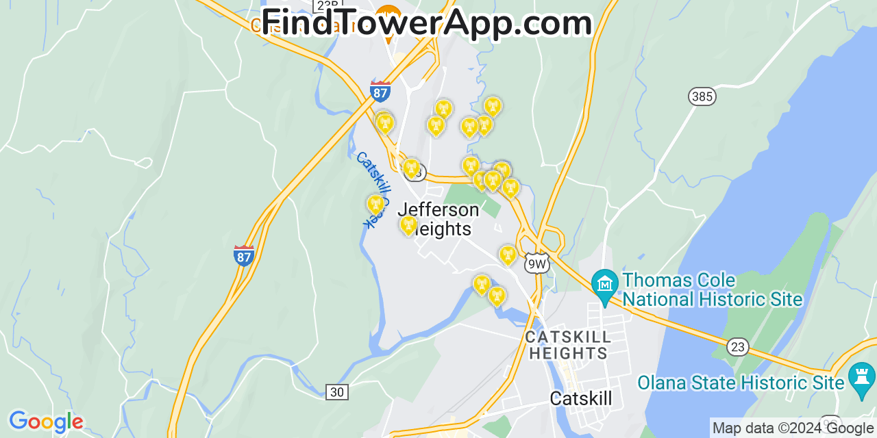 AT&T 4G/5G cell tower coverage map Jefferson Heights, New York