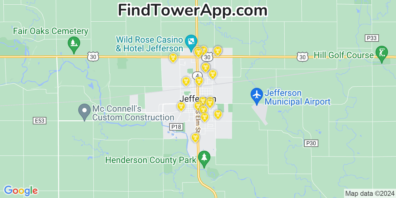AT&T 4G/5G cell tower coverage map Jefferson, Iowa