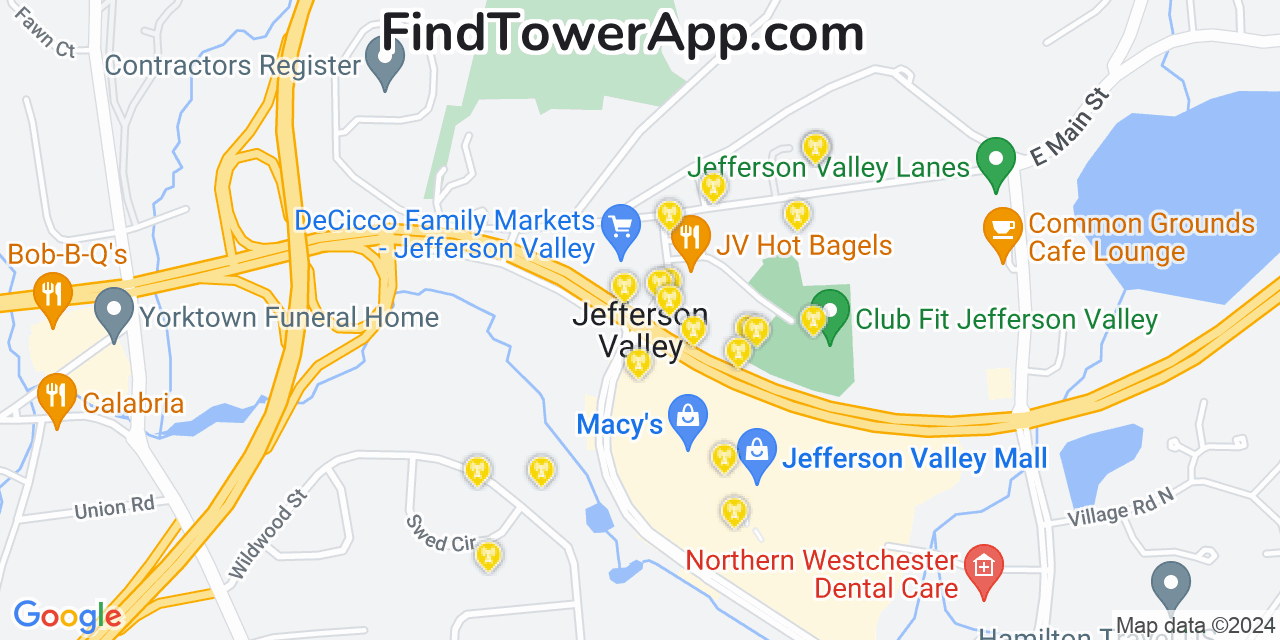 AT&T 4G/5G cell tower coverage map Jefferson Valley Yorktown, New York