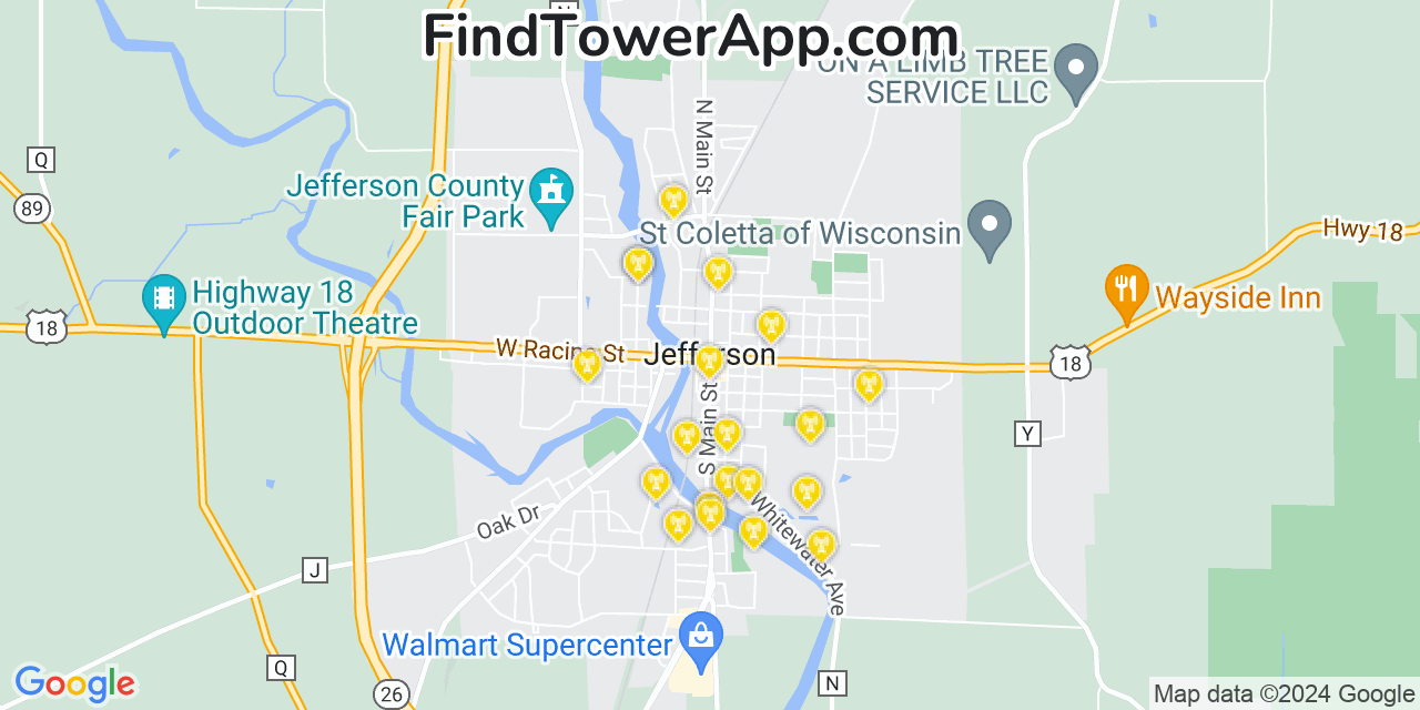 AT&T 4G/5G cell tower coverage map Jefferson, Wisconsin