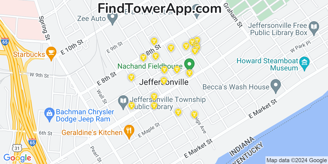T-Mobile 4G/5G cell tower coverage map Jeffersonville, Indiana