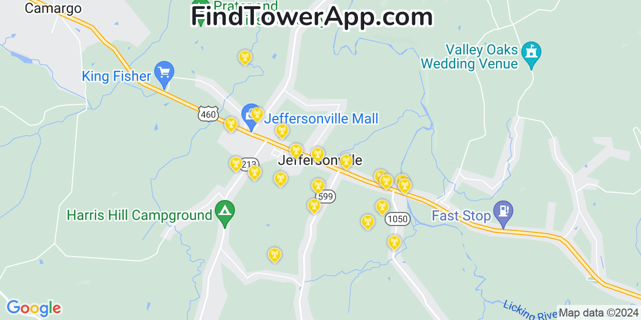 AT&T 4G/5G cell tower coverage map Jeffersonville, Kentucky