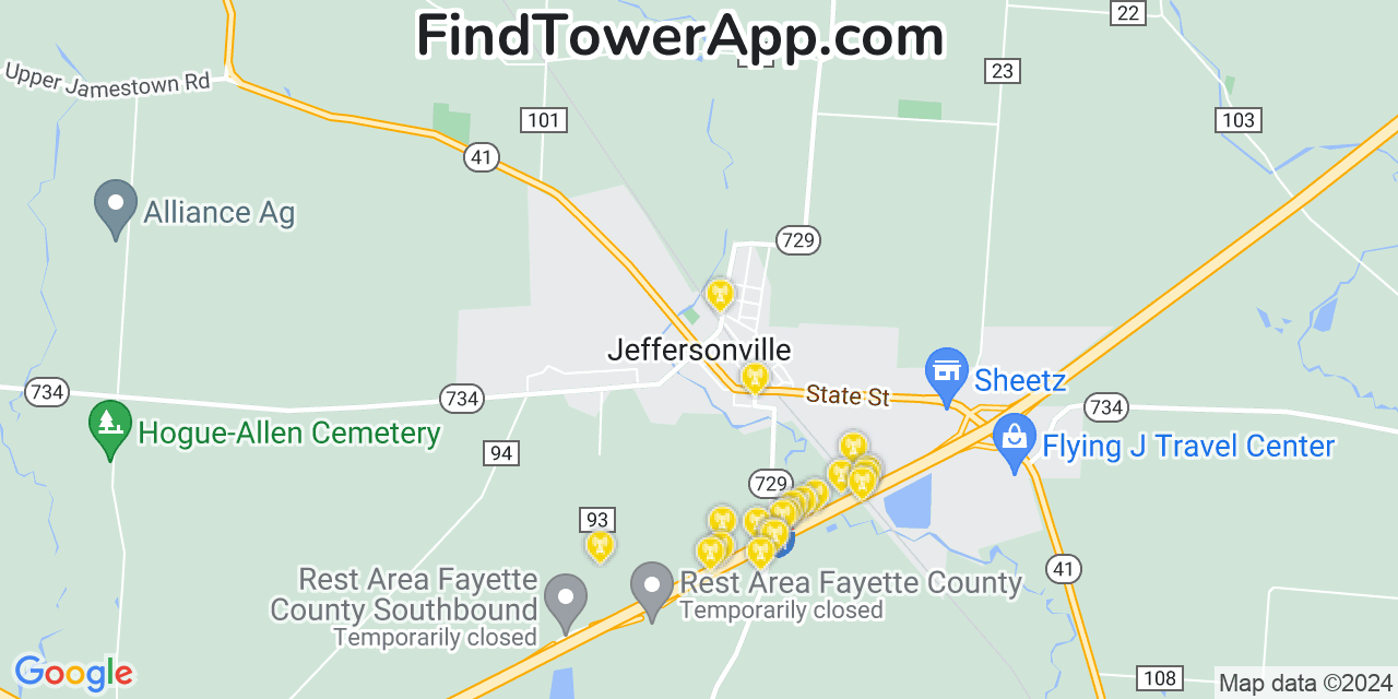 AT&T 4G/5G cell tower coverage map Jeffersonville, Ohio