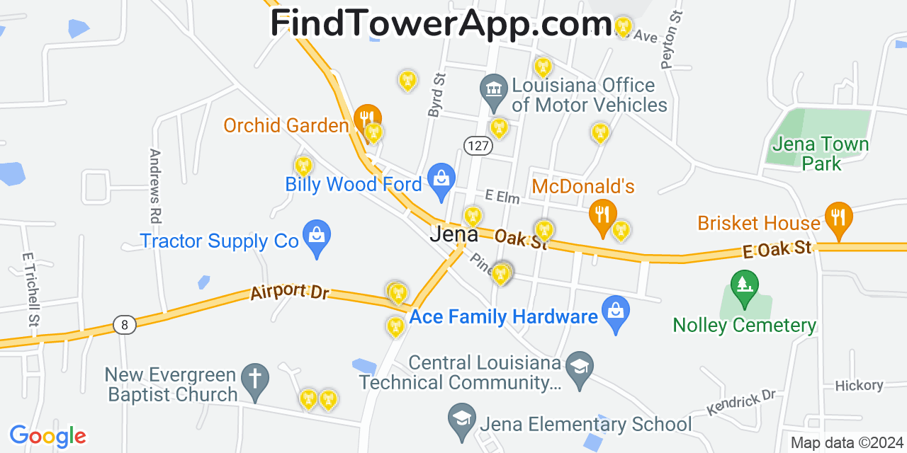 AT&T 4G/5G cell tower coverage map Jena, Louisiana