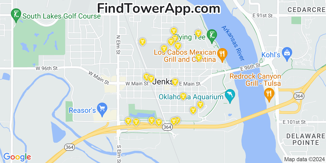 AT&T 4G/5G cell tower coverage map Jenks, Oklahoma