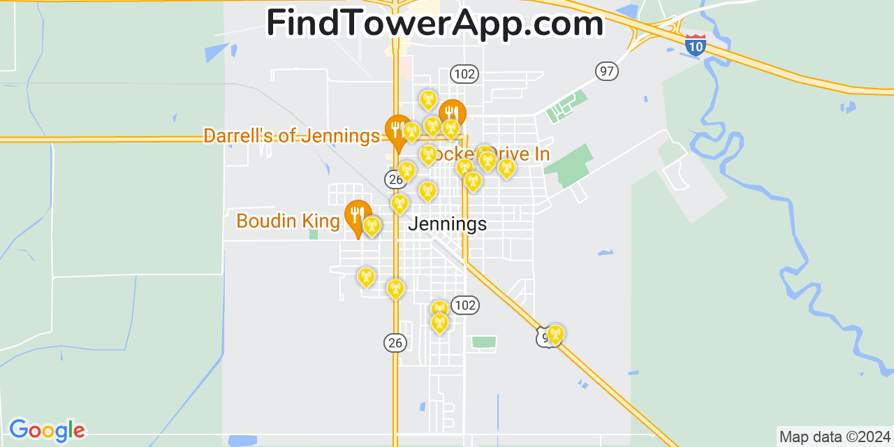 AT&T 4G/5G cell tower coverage map Jennings, Louisiana