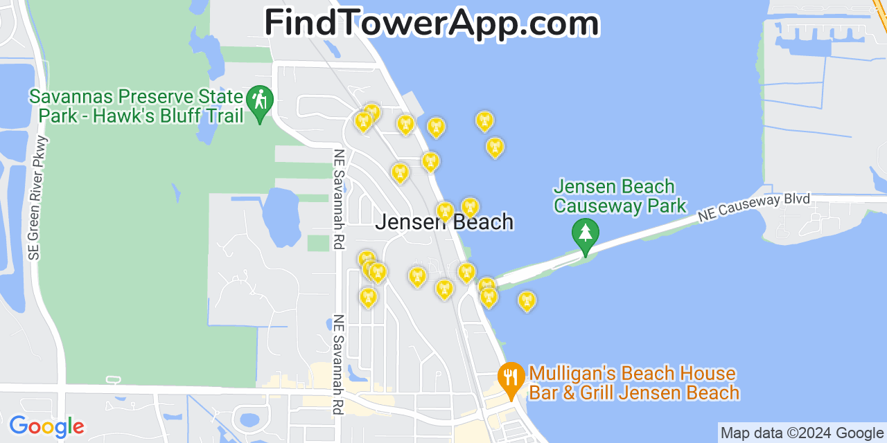 Verizon 4G/5G cell tower coverage map Jensen Beach, Florida