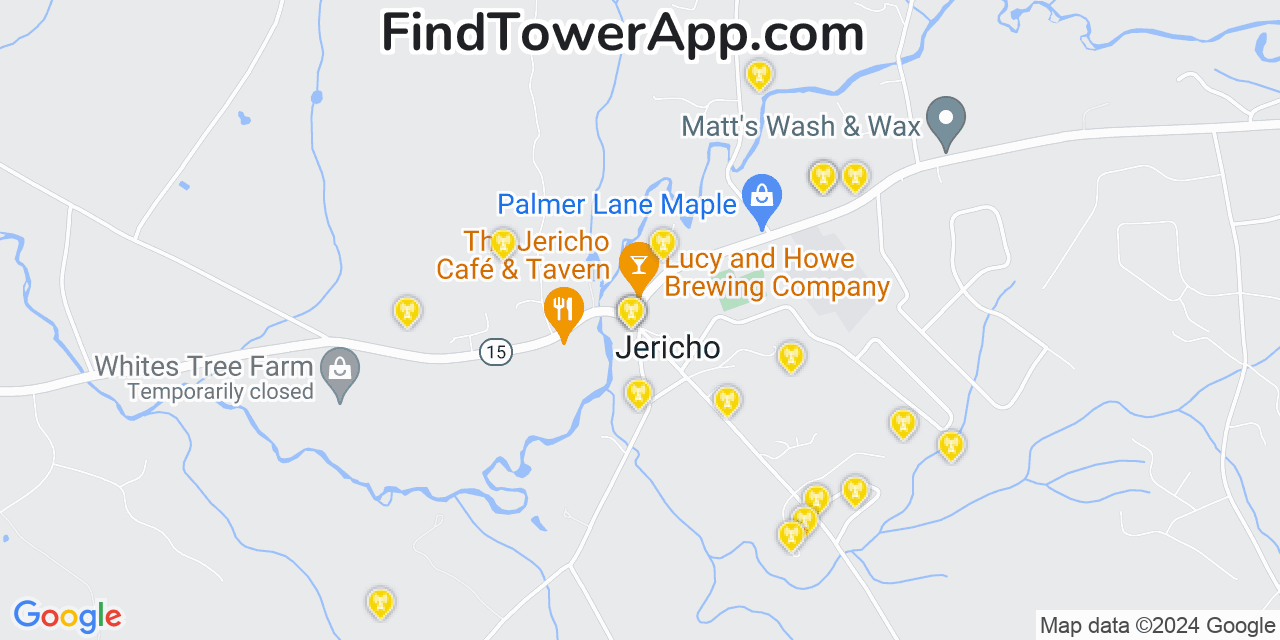 AT&T 4G/5G cell tower coverage map Jericho, Vermont