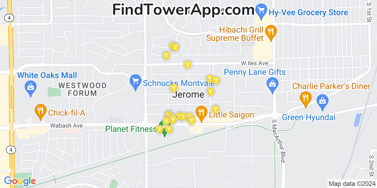 AT&T 4G/5G cell tower coverage map Jerome, Illinois