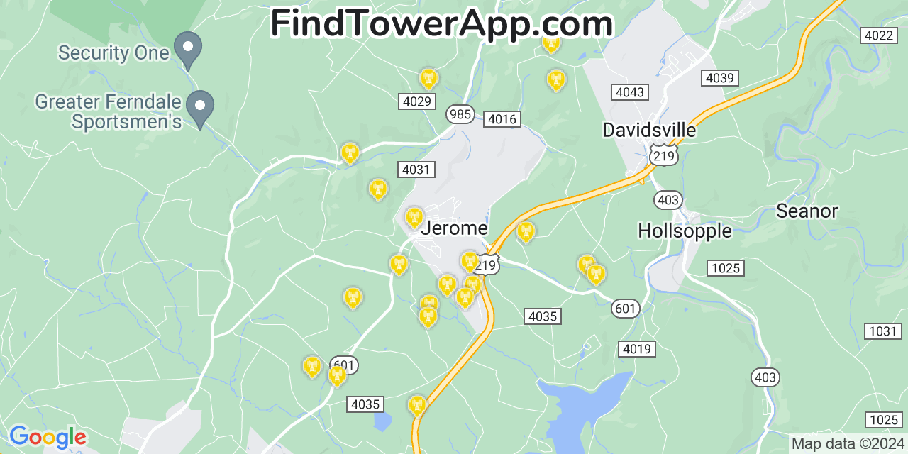 AT&T 4G/5G cell tower coverage map Jerome, Pennsylvania