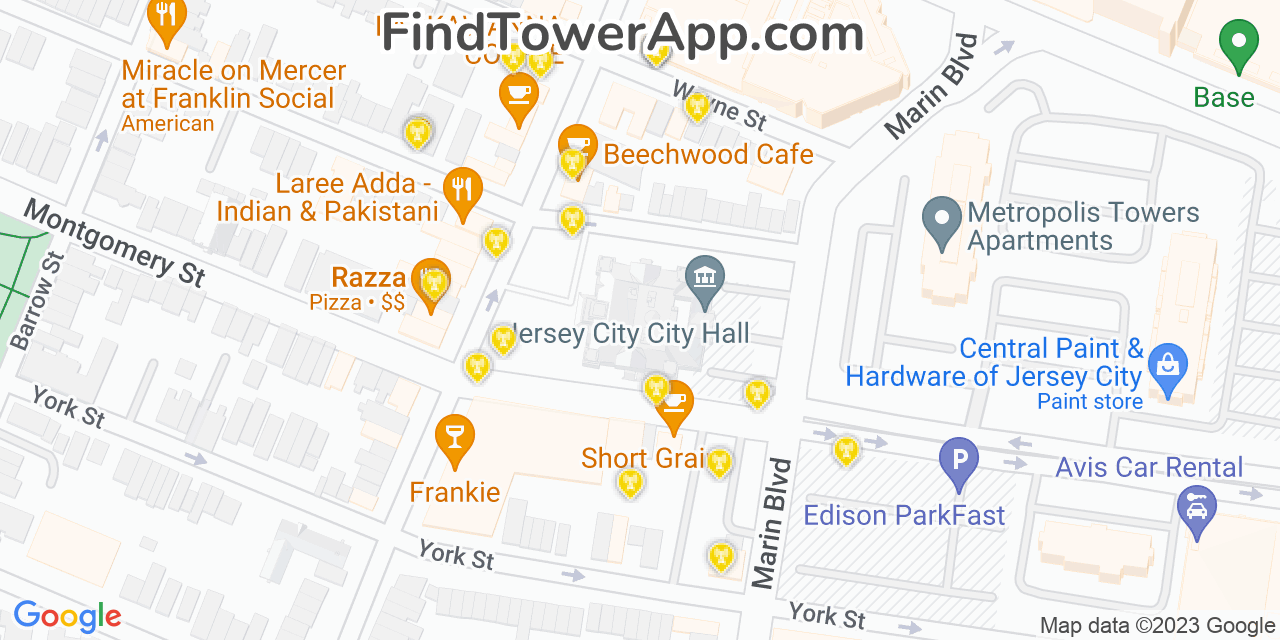 AT&T 4G/5G cell tower coverage map Jersey City, New Jersey