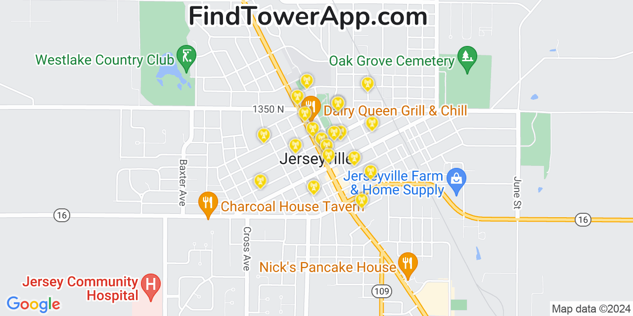 AT&T 4G/5G cell tower coverage map Jerseyville, Illinois
