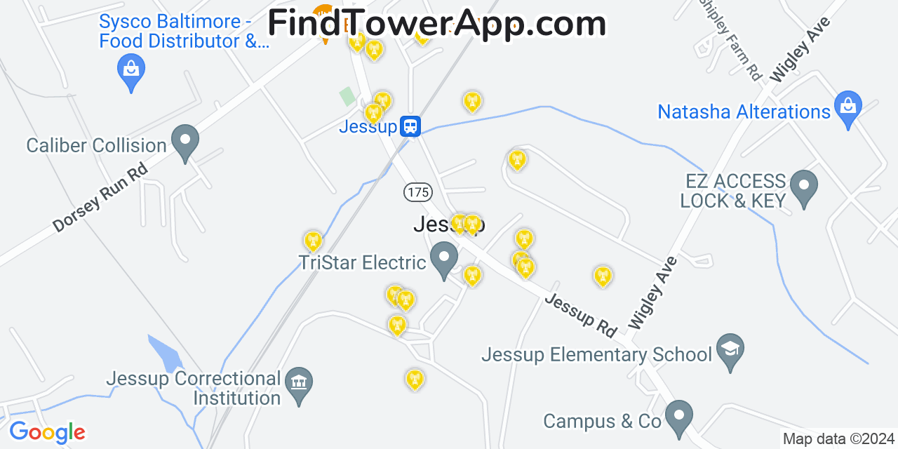 AT&T 4G/5G cell tower coverage map Jessup, Maryland