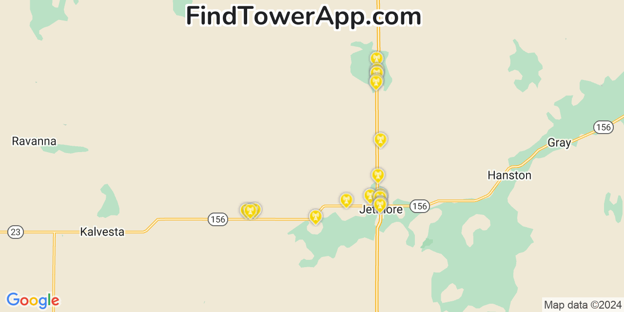 AT&T 4G/5G cell tower coverage map Jetmore, Kansas
