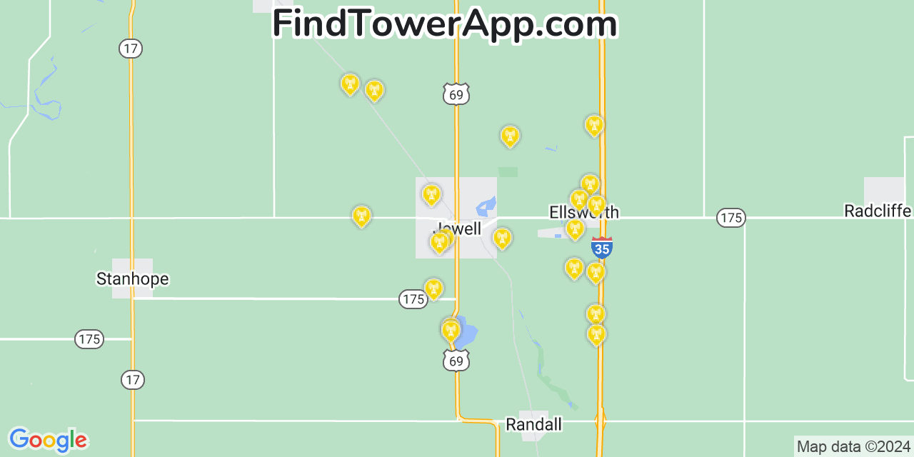 Verizon 4G/5G cell tower coverage map Jewell, Iowa