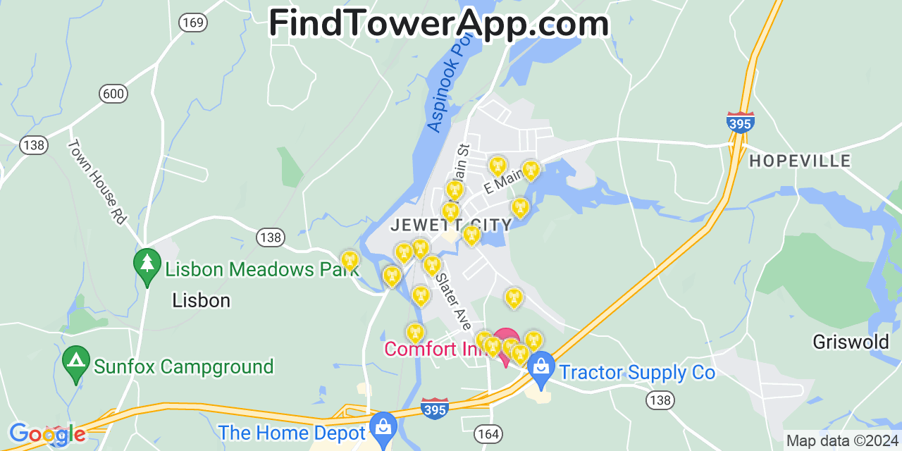 T-Mobile 4G/5G cell tower coverage map Jewett City, Connecticut