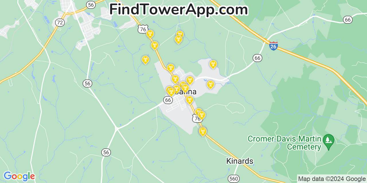 AT&T 4G/5G cell tower coverage map Joanna, South Carolina