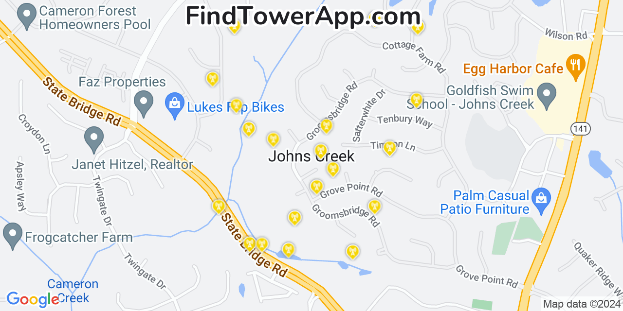 Verizon 4G/5G cell tower coverage map Johns Creek, Georgia