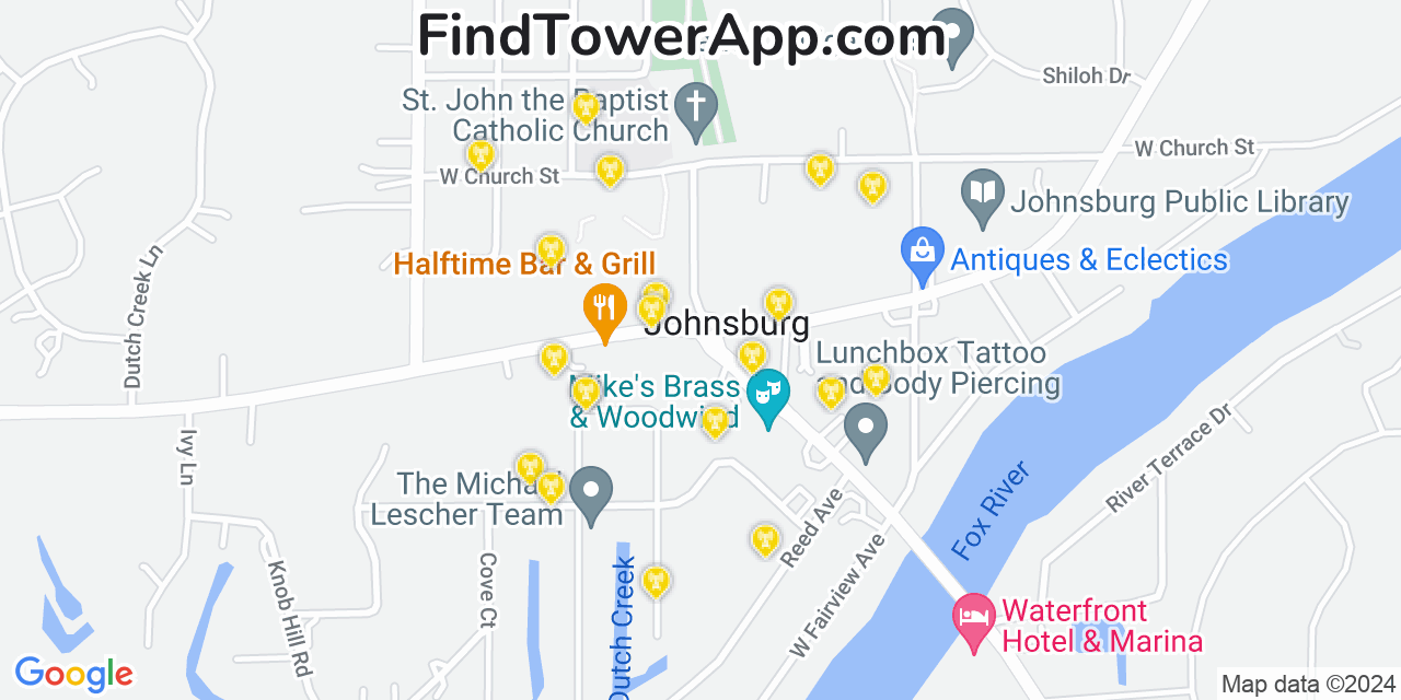 AT&T 4G/5G cell tower coverage map Johnsburg, Illinois