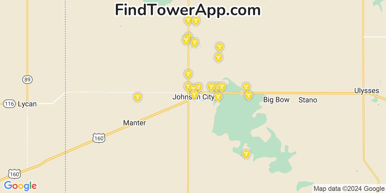 AT&T 4G/5G cell tower coverage map Johnson, Kansas