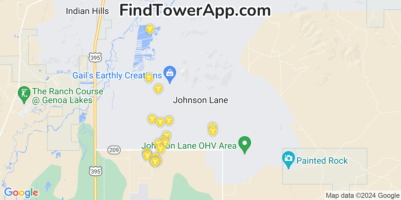 AT&T 4G/5G cell tower coverage map Johnson Lane, Nevada