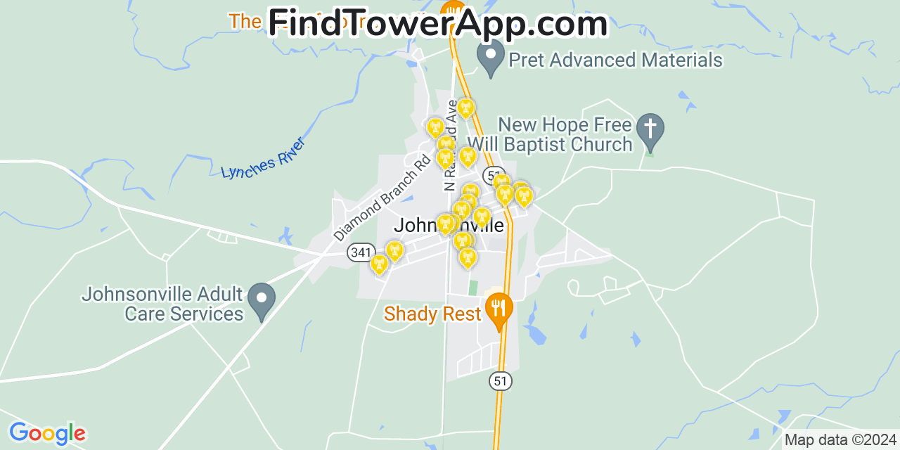 Verizon 4G/5G cell tower coverage map Johnsonville, South Carolina