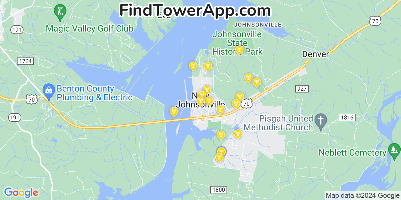 AT&T 4G/5G cell tower coverage map Johnsonville, Tennessee