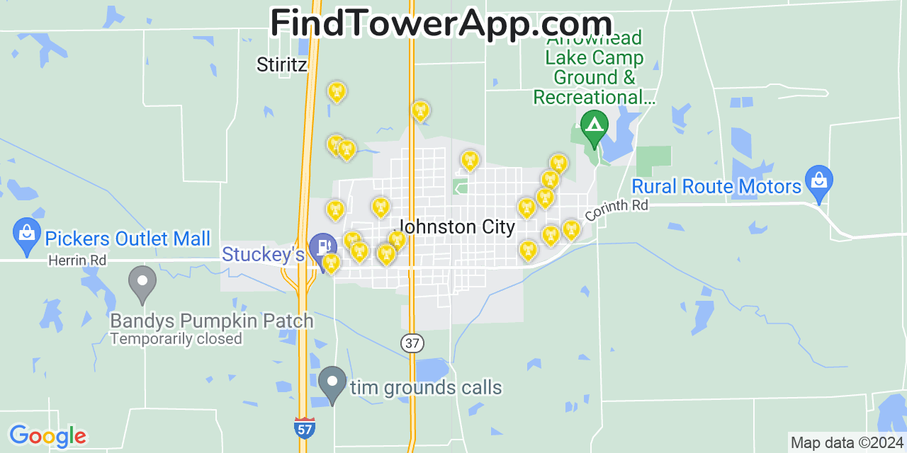 Verizon 4G/5G cell tower coverage map Johnston City, Illinois
