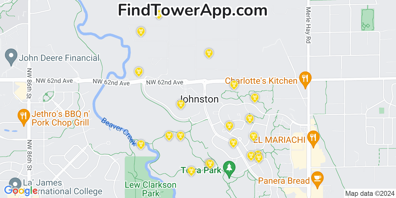AT&T 4G/5G cell tower coverage map Johnston, Iowa