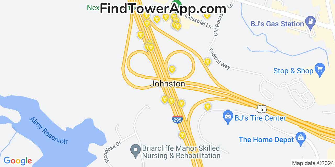 Verizon 4G/5G cell tower coverage map Johnston, Rhode Island