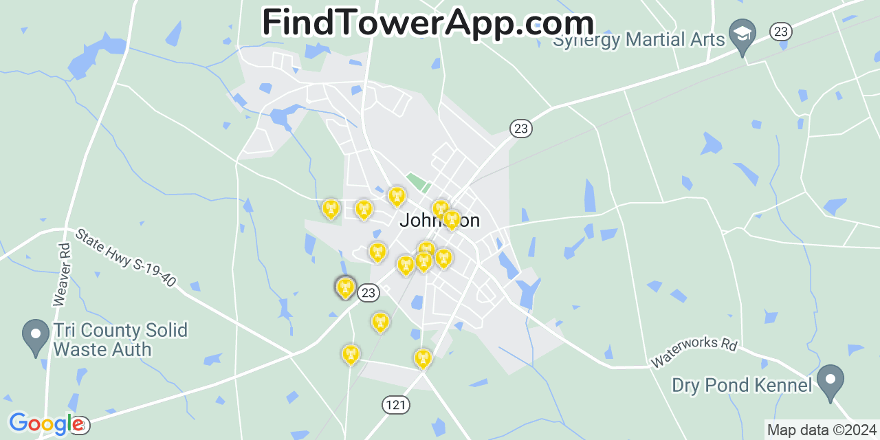 AT&T 4G/5G cell tower coverage map Johnston, South Carolina