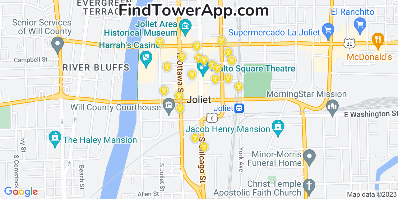 AT&T 4G/5G cell tower coverage map Joliet, Illinois