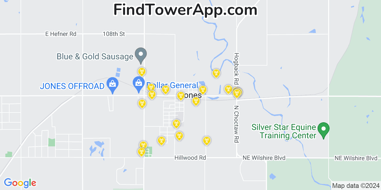 AT&T 4G/5G cell tower coverage map Jones, Oklahoma