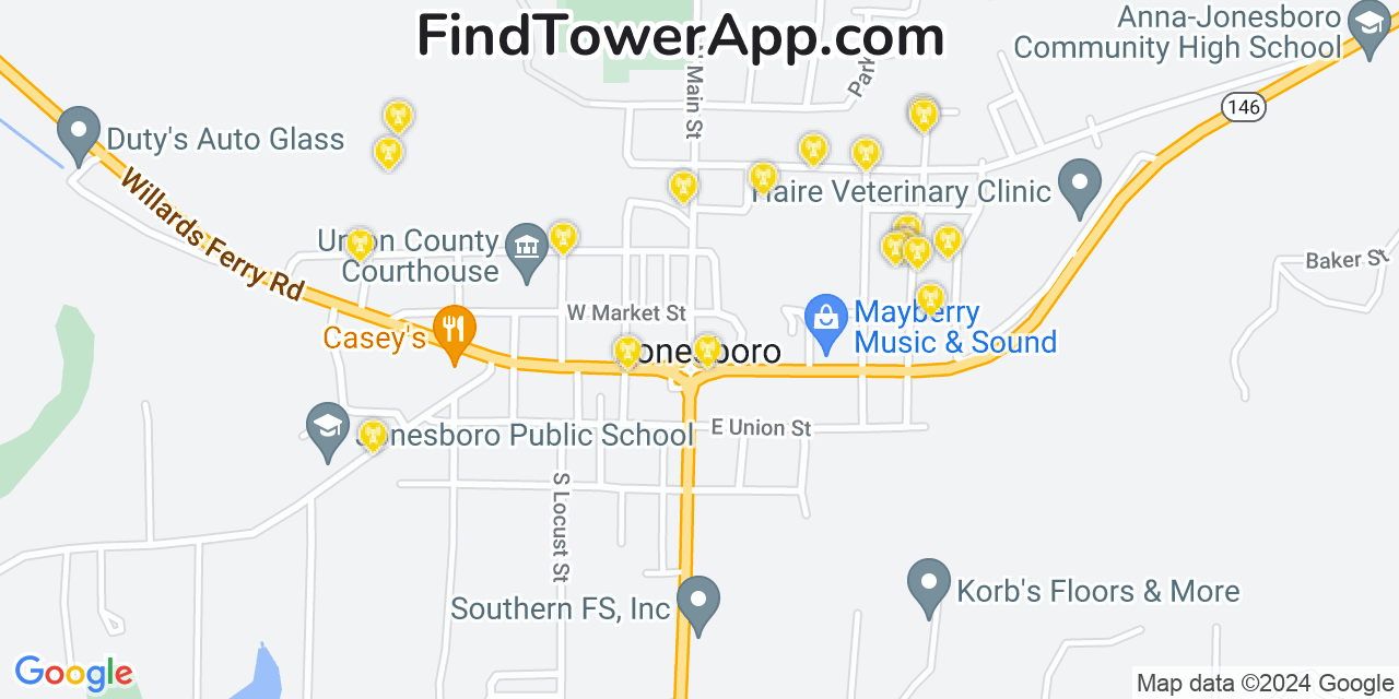 AT&T 4G/5G cell tower coverage map Jonesboro, Illinois