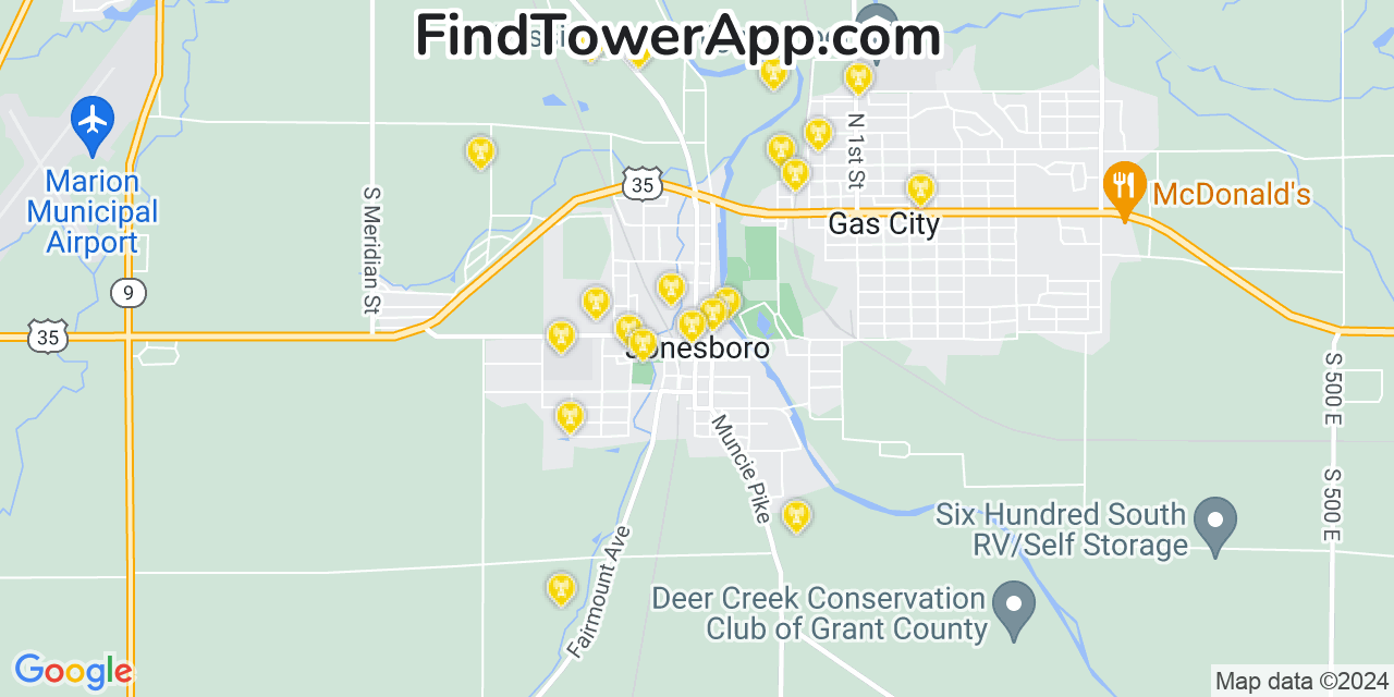 AT&T 4G/5G cell tower coverage map Jonesboro, Indiana