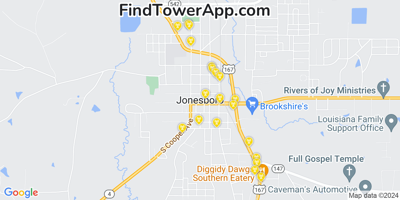 AT&T 4G/5G cell tower coverage map Jonesboro, Louisiana
