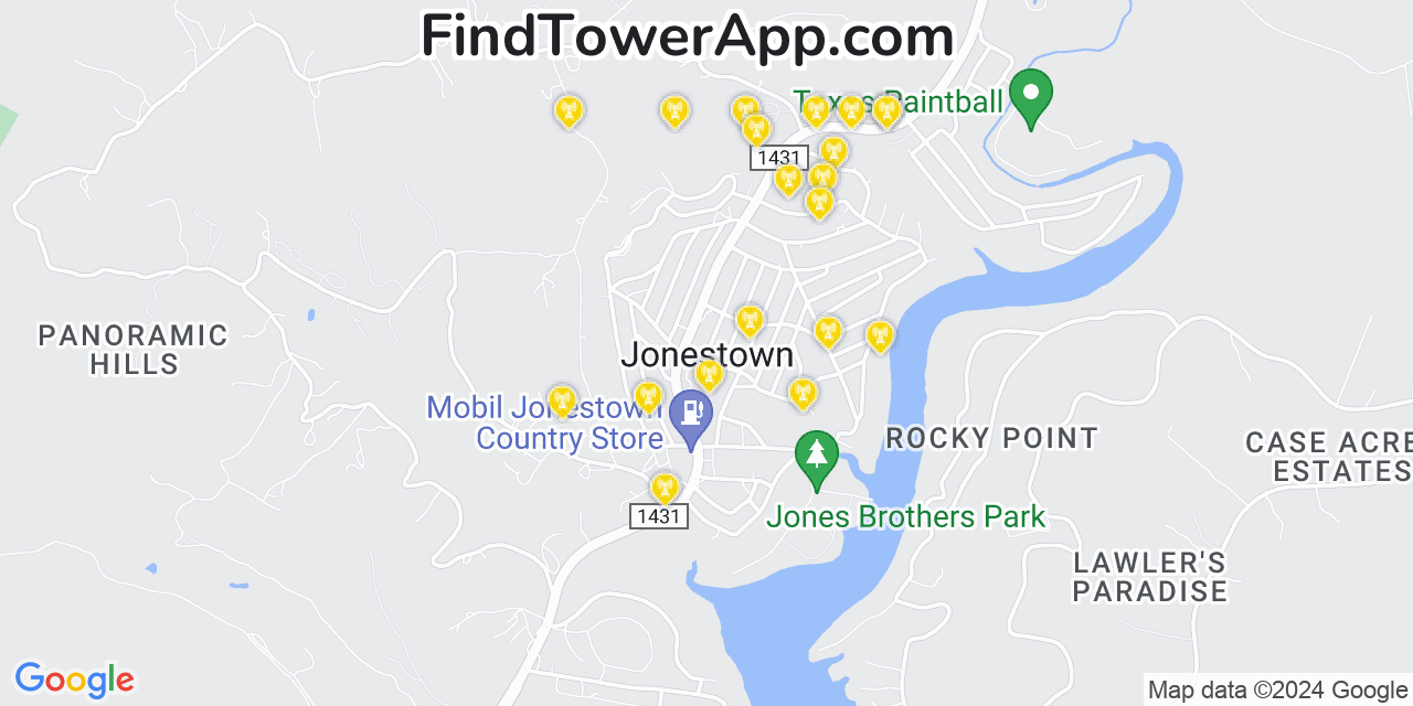 AT&T 4G/5G cell tower coverage map Jonestown, Texas