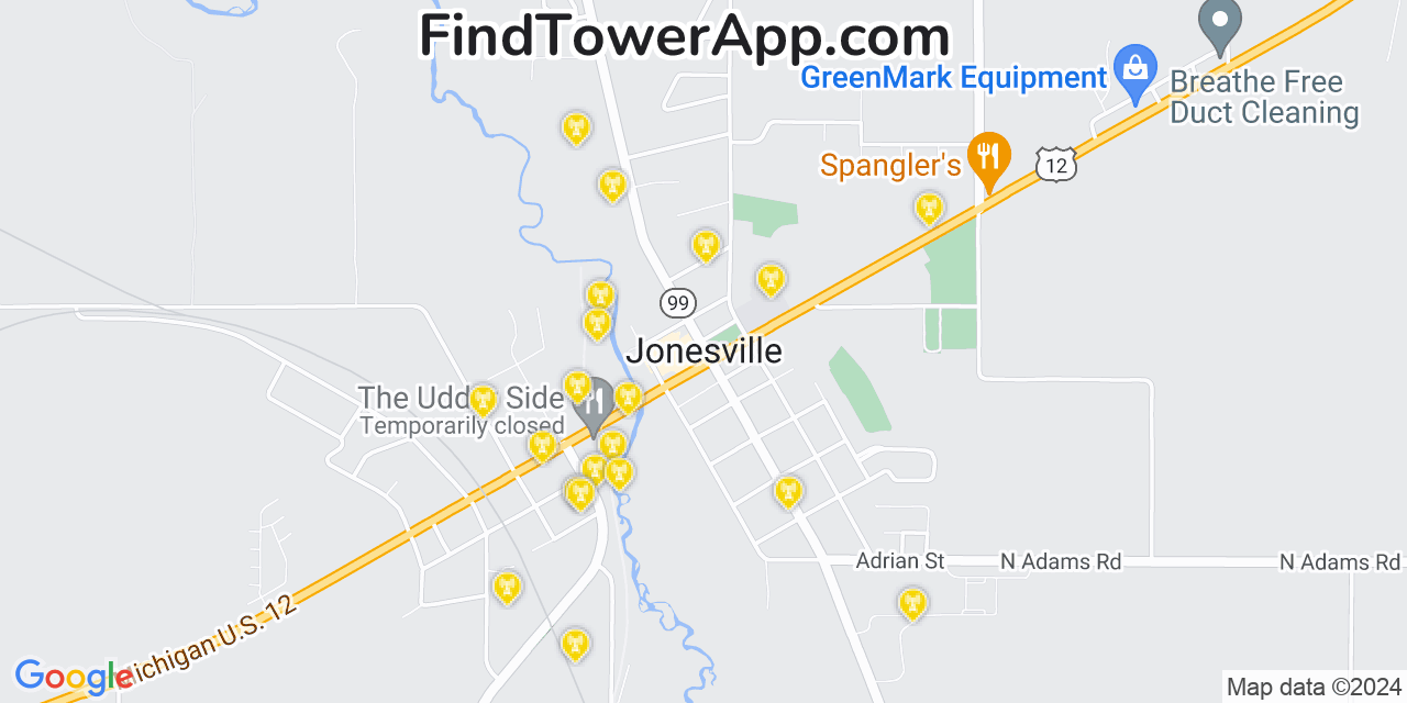 AT&T 4G/5G cell tower coverage map Jonesville, Michigan